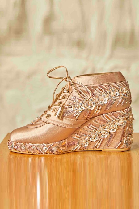 Floral Gold Bridal Sneaker Wedges - Customized Wedding Shoes – Tiesta Store