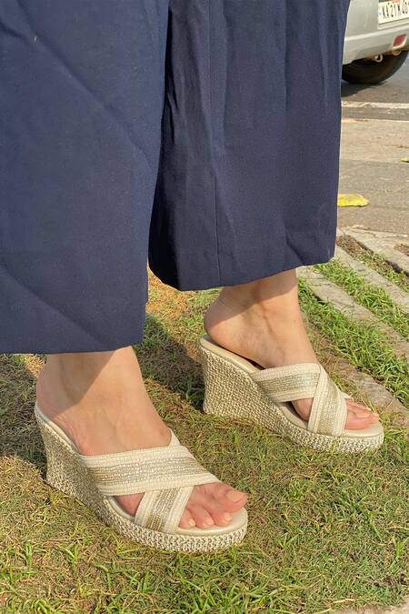 Buy_Miraki_Gold Gota Patti Work Wedges _Online_at_Aza_Fashions