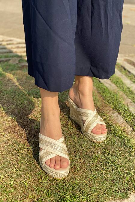 Shop_Miraki_Gold Gota Patti Work Wedges _Online_at_Aza_Fashions