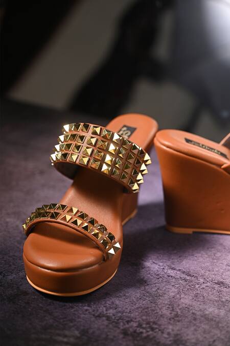 Shop Miraki Brown Studs Embellished Wedges Online at Aza Fashions Shop_Miraki_Brown Studs Embellished Wedges _Online_at_Aza_Fashions