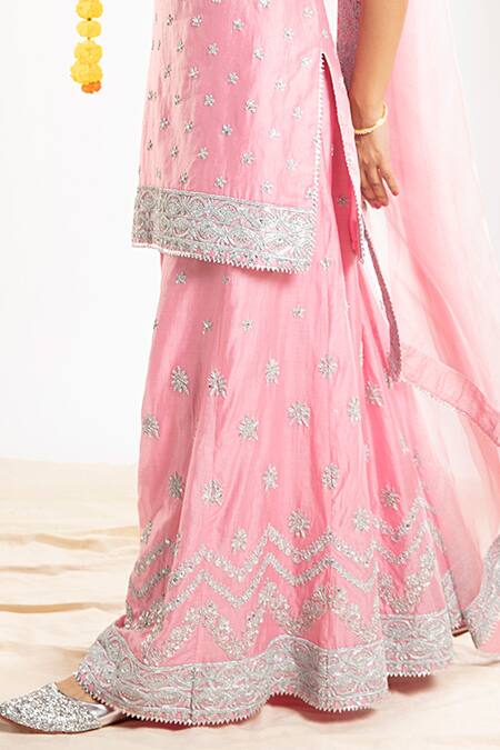 Buy Priyaa Pink Organza, Chanderi Silk Zari Dori And Tila Detailing Kurta Sharara Set Online at Aza Fashions Buy_Priyaa_Pink Organza, Chanderi Silk Zari Dori And Tila Detailing Kurta Sharara Set _Online_at_Aza_Fashions