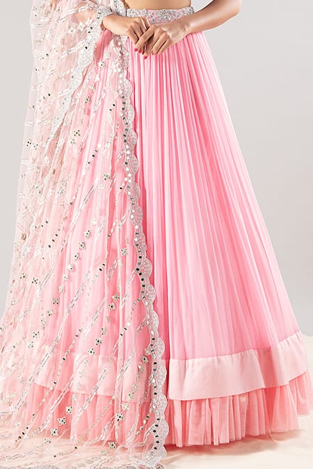 Buy_Priyaa_Pink Chiffon Embroidered Zari Round Bridal Lehenga Set  _Online_at_Aza_Fashions