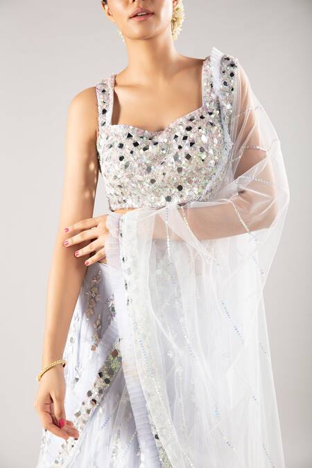 Priyaa Blue Net Sequin And Mirror Square Neck Embroidered Bridal Lehenga Set Online at Aza Fashions Priyaa_Blue Net Sequin And Mirror Square Neck Embroidered Bridal Lehenga Set _Online_at_Aza_Fashions