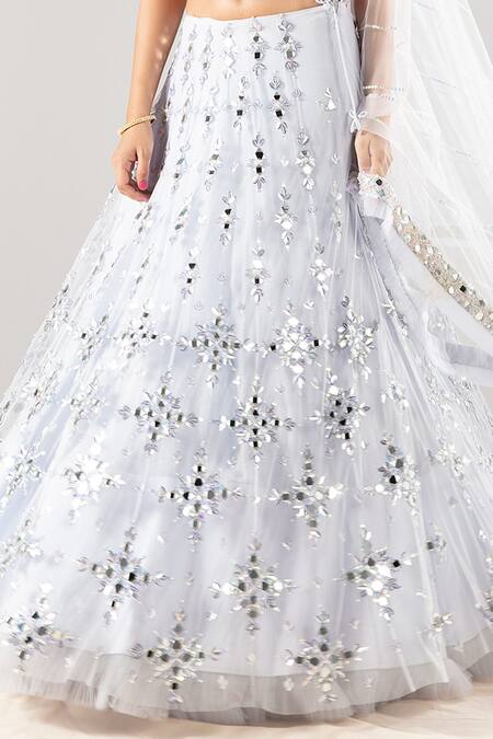 Buy Priyaa Blue Net Sequin And Mirror Square Neck Embroidered Bridal Lehenga Set Online at Aza Fashions Buy_Priyaa_Blue Net Sequin And Mirror Square Neck Embroidered Bridal Lehenga Set _Online_at_Aza_Fashions