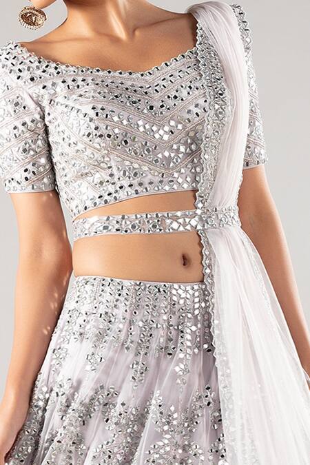 Priyaa Purple Net Sequin And Mirror V Neck Embroidered Bridal Lehenga Set Online at Aza Fashions Priyaa_Purple Net Sequin And Mirror V Neck Embroidered Bridal Lehenga Set _Online_at_Aza_Fashions