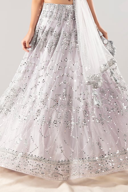 Buy Priyaa Purple Net Sequin And Mirror V Neck Embroidered Bridal Lehenga Set Online at Aza Fashions Buy_Priyaa_Purple Net Sequin And Mirror V Neck Embroidered Bridal Lehenga Set _Online_at_Aza_Fashions