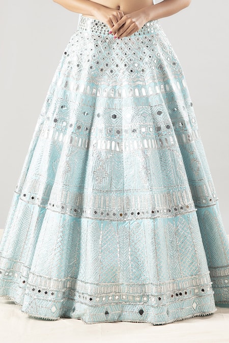 Priyaa Blue Net, Silk Tafetta Gota And Mirror Sweetheart Embroidered Bridal Lehenga Set Online at Aza Fashions Priyaa_Blue Net, Silk Tafetta Gota And Mirror Sweetheart Embroidered Bridal Lehenga Set _Online_at_Aza_Fashions