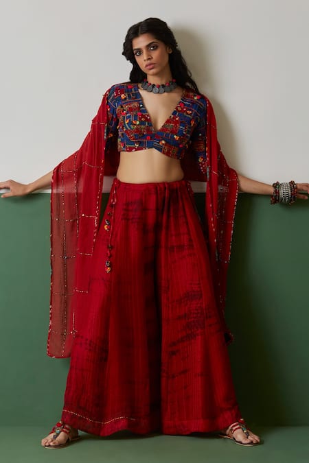 Medha Embroidered Blouse With Tie Dyed Palazzos 