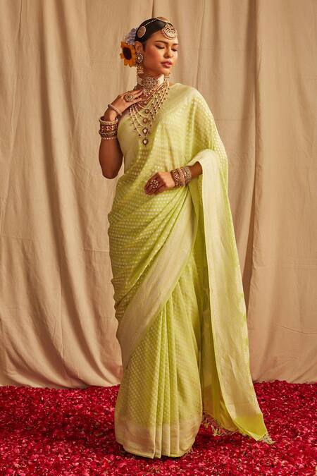 Buy_Paaprika_Green Georgette Zari Handwoven Polka Dots Saree_Online_at_Aza_Fashions