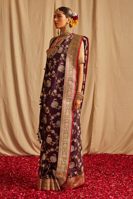 Paaprika_Blue Silk Embroidery Kadhua Handwoven Banarasi Saree _Online_at_Aza_Fashions