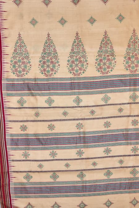 Shop_Paaprika_Beige Vidarbha Silk Floral Patterns Kasuti Embroidered Saree_Online_at_Aza_Fashions