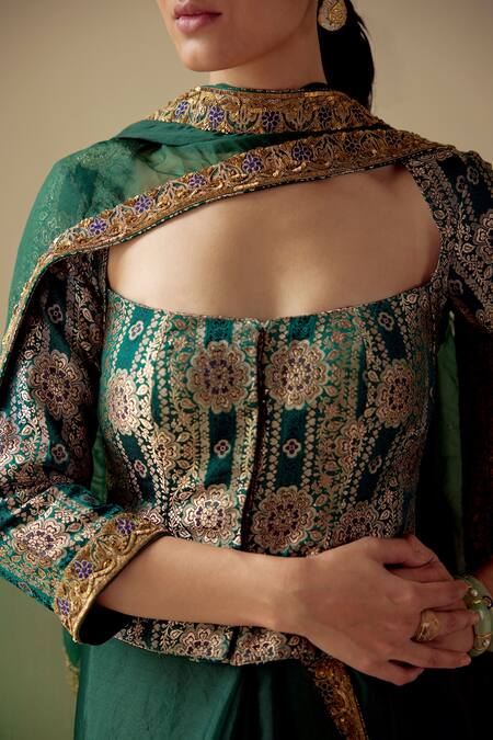 Buy Mimamsaa Green Blouse Satin Brocade, Saree Organza Padmini With Corset Online at Aza Fashions Buy_Mimamsaa_Green Blouse Satin Brocade, Saree Organza Padmini With Corset_Online_at_Aza_Fashions