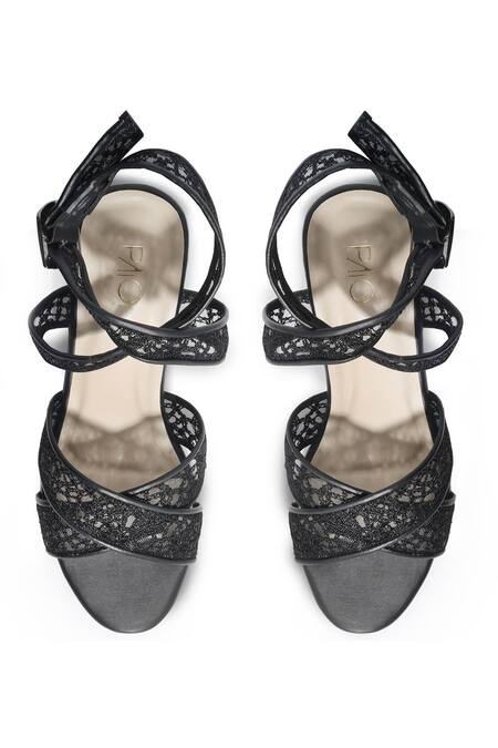 Shop_Paio_Black Georgina Net Wedges_Online_at_Aza_Fashions
