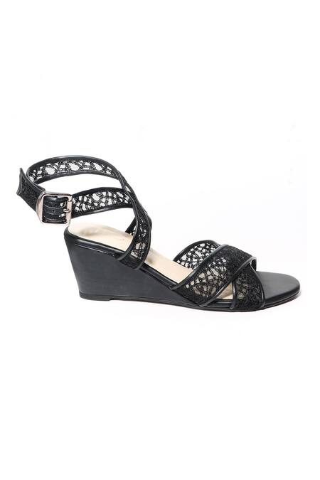 Buy_Paio_Black Georgina Net Wedges_Online_at_Aza_Fashions