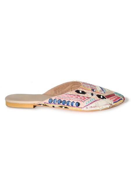 Buy_Paio_Beige Embroidered Zeeva Mules _Online_at_Aza_Fashions