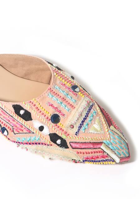 Shop_Paio_Beige Embroidered Zeeva Mules _Online_at_Aza_Fashions