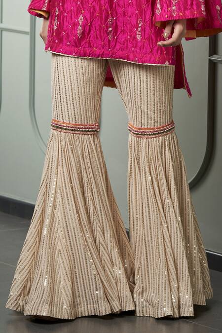 Qbik_Pink 40 Grams Banarasi Silk Embroidery Boat Kurta Set_at_Aza_Fashions