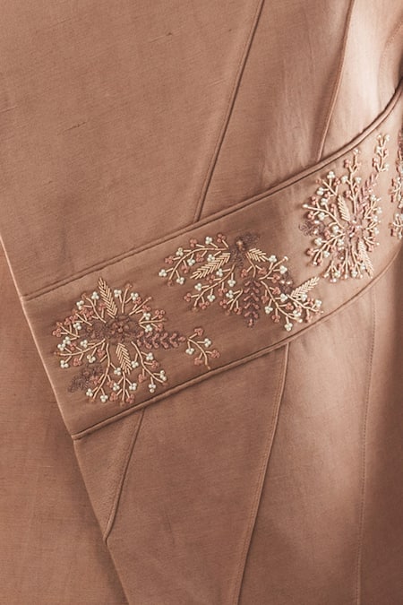 Shop_PAARSH_Peach Cotton, Linen Satin Overlap Sherwani Set _Online_at_Aza_Fashions