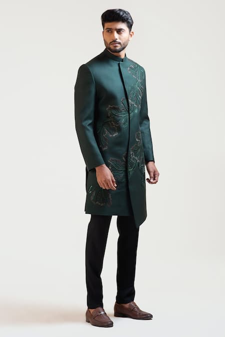 PAARSH_Black Tricot Embroidered Sherwani And Pant _Online_at_Aza_Fashions