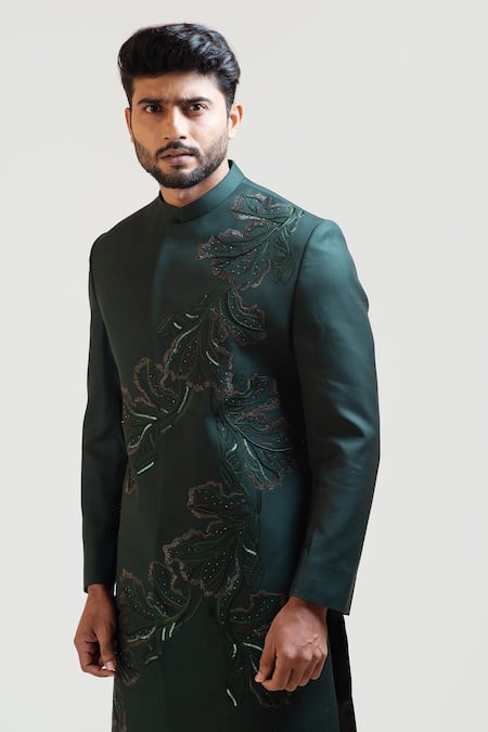 Buy_PAARSH_Black Tricot Embroidered Sherwani And Pant _Online_at_Aza_Fashions