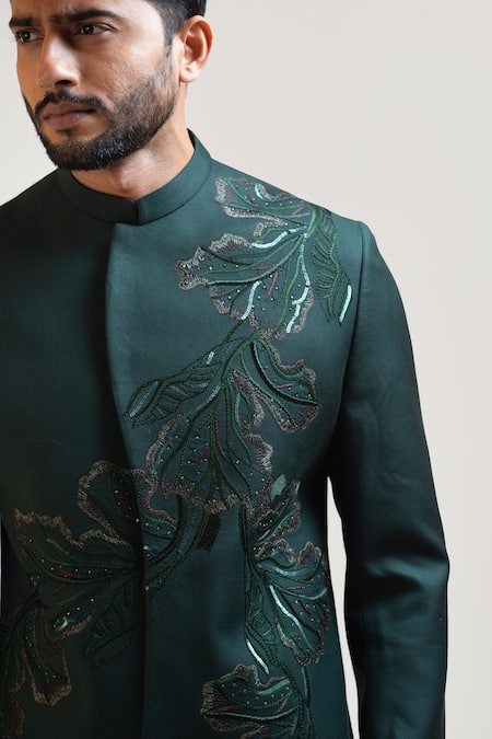 Shop_PAARSH_Black Tricot Embroidered Sherwani And Pant _Online_at_Aza_Fashions