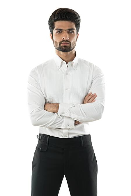 Smriti By Anju Agarwal White Egyptian Giza Cotton Pintuck Shirt Online at Aza Fashions Smriti By Anju Agarwal_White Egyptian Giza Cotton Pintuck Shirt_Online_at_Aza_Fashions