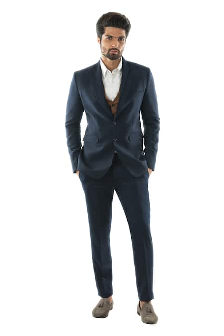 Shop_PAARSH_Blue Terrycot Button Front Blazer And Trouser Set _Online_at_Aza_Fashions