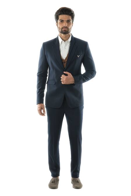 Buy_PAARSH_Blue Terrycot Button Front Blazer And Trouser Set _Online_at_Aza_Fashions