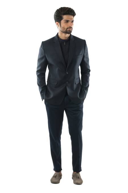 Buy_PAARSH_Blue Terrycot Double Breasted Blazer Set _Online_at_Aza_Fashions