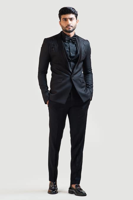 Buy Black Tricot Embroidered Blazer Set For Men by Paarsh Online at Aza  Fashions.