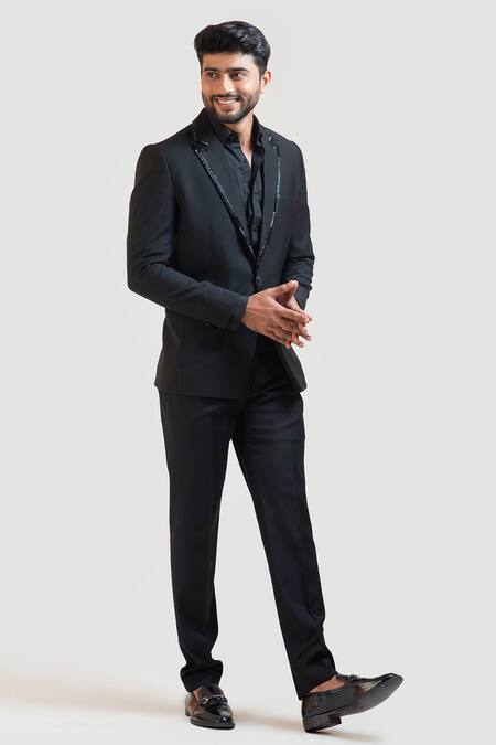 PAARSH_Black Tricot Embroidered Blazer And Pant _Online_at_Aza_Fashions