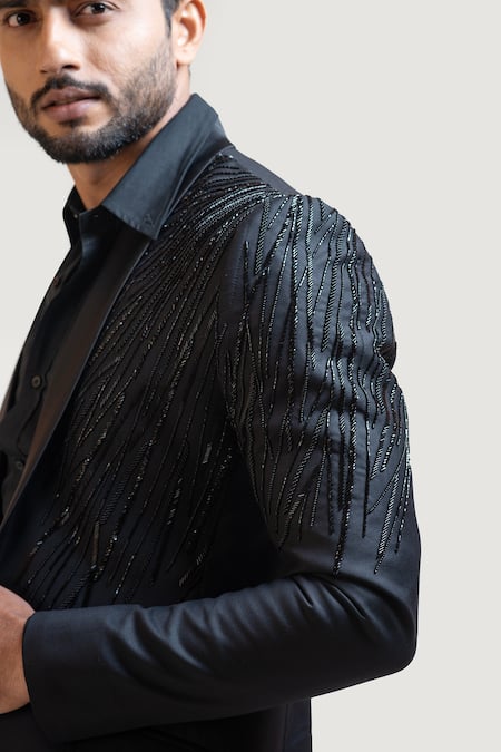 Buy Black Tricot Embroidered Blazer Set For Men by Paarsh Online at Aza  Fashions.