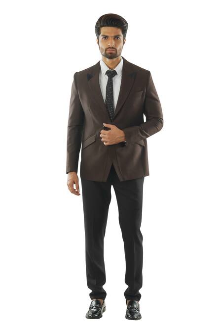 Buy_Paarsh_Brown Terrycot Button Front Blazer Set _Online_at_Aza_Fashions