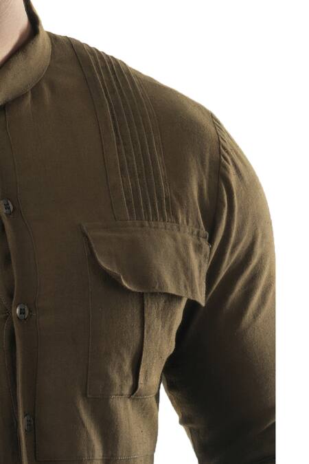 Shop_PAARSH_Green , Cotton Pintuck Kurta Set _Online_at_Aza_Fashions