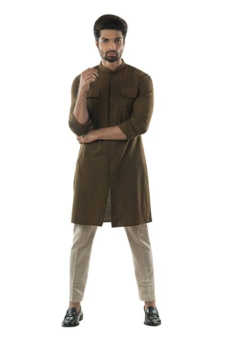 Buy_PAARSH_Green , Cotton Pintuck Kurta Set _Online_at_Aza_Fashions