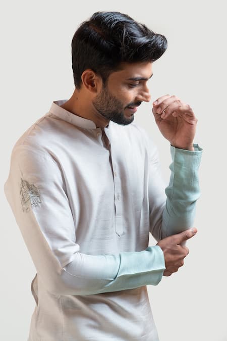 PAARSH_Beige Kurta Bam Silk Pant Malai Cotton Ombre And Set _Online_at_Aza_Fashions