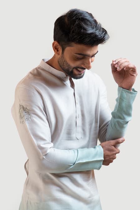 Buy_PAARSH_Beige Kurta Bam Silk Pant Malai Cotton Ombre And Set _Online_at_Aza_Fashions