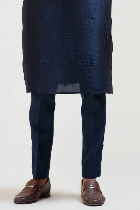 Shop_PAARSH_Blue Kurta Bam Silk Pant Malai Cotton Embroidered And Set _Online_at_Aza_Fashions
