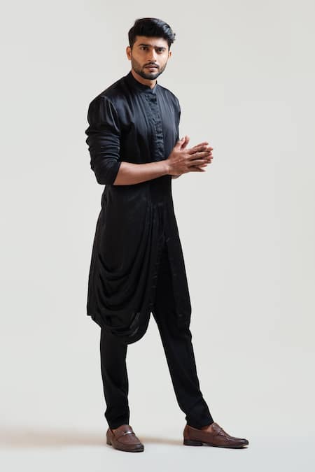 PAARSH Black Kurta Heavy Modal Pant Malai Cotton Draped And Online at Aza Fashions PAARSH_Black Kurta Heavy Modal Pant Malai Cotton Draped And _Online_at_Aza_Fashions