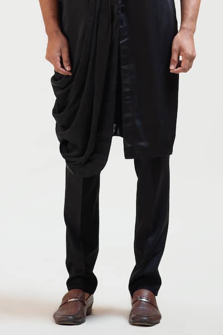 Shop PAARSH Black Kurta Heavy Modal Pant Malai Cotton Draped And Online at Aza Fashions Shop_PAARSH_Black Kurta Heavy Modal Pant Malai Cotton Draped And _Online_at_Aza_Fashions