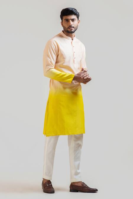 PAARSH_Peach Kurta Chanderi Pant Malai Cotton Embroidered Set_Online_at_Aza_Fashions