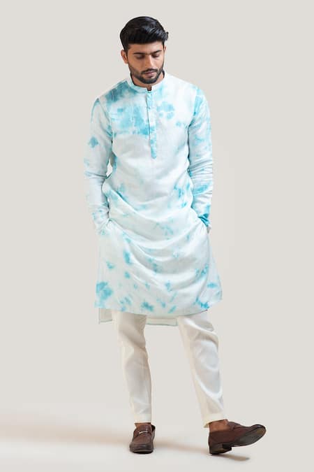 PAARSH_Beige Kurta Linen Satin Pant Malai Cotton Tie And Dye Set _Online_at_Aza_Fashions