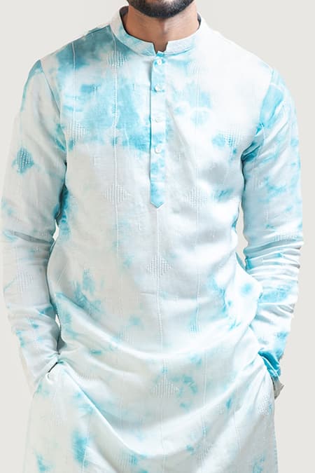 Buy_PAARSH_Beige Kurta Linen Satin Pant Malai Cotton Tie And Dye Set _Online_at_Aza_Fashions