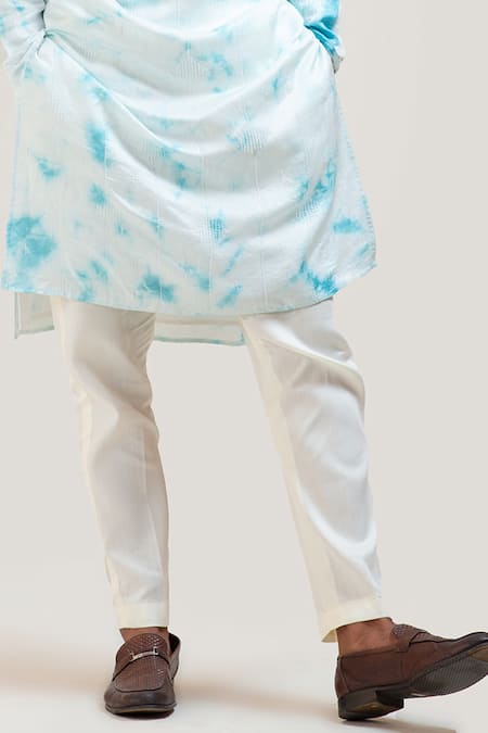 Shop_PAARSH_Beige Kurta Linen Satin Pant Malai Cotton Tie And Dye Set _Online_at_Aza_Fashions