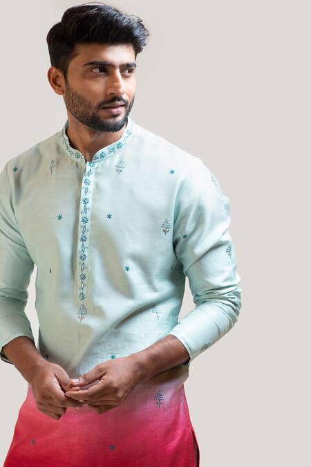 Buy_PAARSH_Beige Kurta Bam Silk Pant Malai Cotton Ombre And Set _Online_at_Aza_Fashions