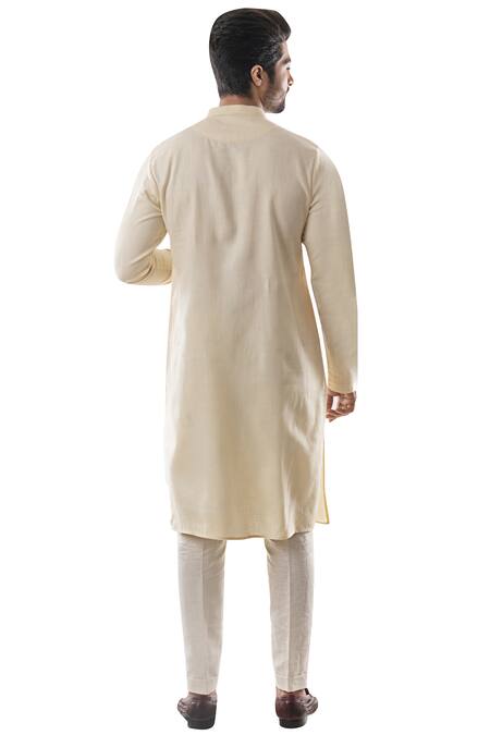 Shop_Smriti By Anju Agarwal_Beige Cotton Linen Kurta Set _at_Aza_Fashions
