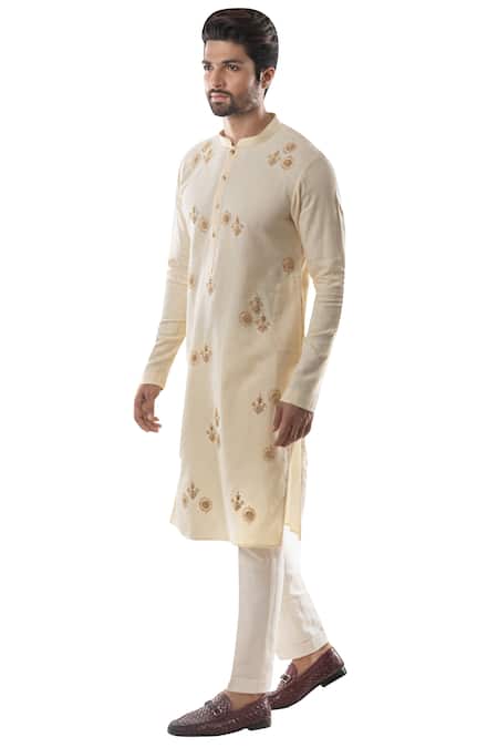 Smriti By Anju Agarwal_Beige Cotton Linen Kurta Set _Online_at_Aza_Fashions