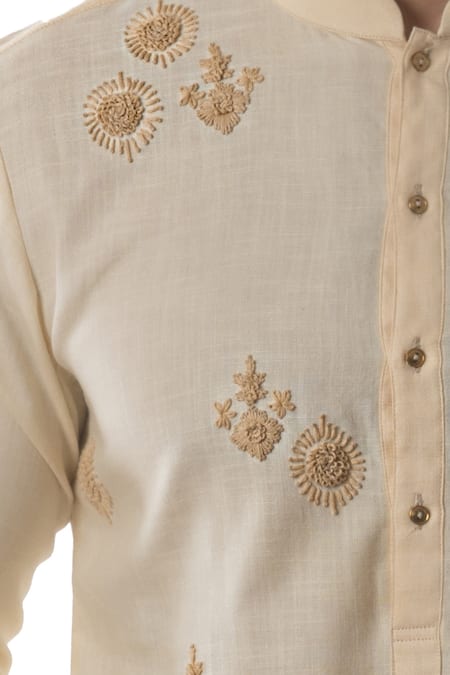 Shop_Smriti By Anju Agarwal_Beige Cotton Linen Kurta Set _Online_at_Aza_Fashions