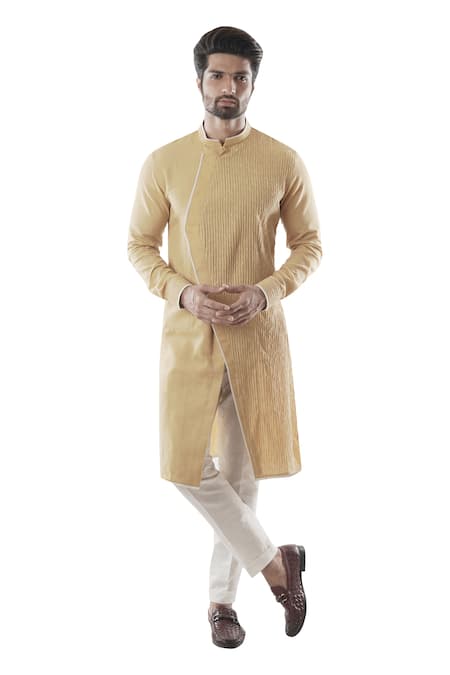 Buy_PAARSH_Yellow Cotton Linen Kurta Set _Online_at_Aza_Fashions