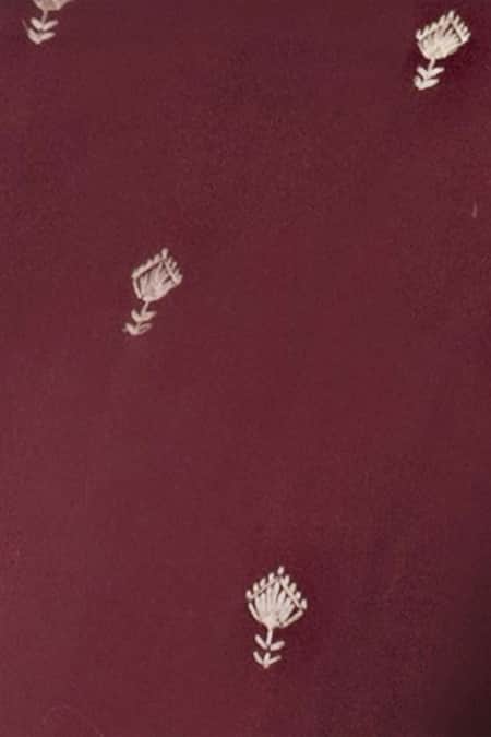 PAARSH_Maroon Cotton, Modal Satin Draped Kurta Set _at_Aza_Fashions